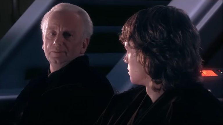 Palpatine looking at Anakin in Revenge of the Sith explaining darth Plagueis