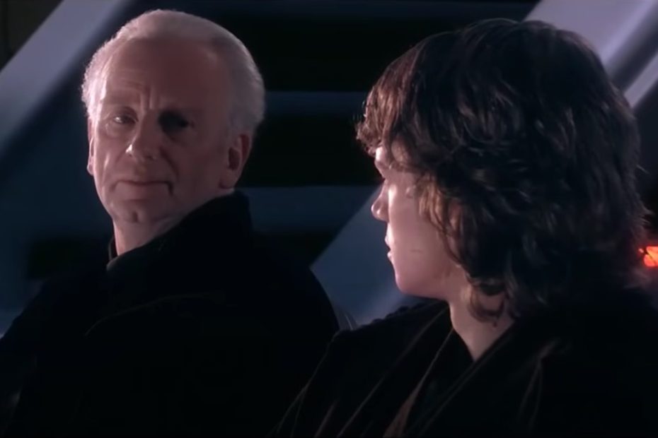 Palpatine looking at Anakin in Revenge of the Sith explaining darth Plagueis