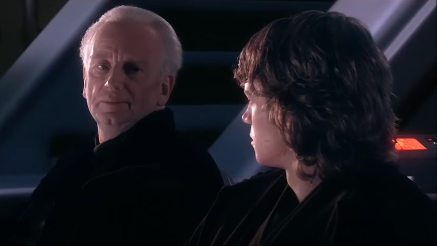 Palpatine looking at Anakin in Revenge of the Sith explaining darth Plagueis